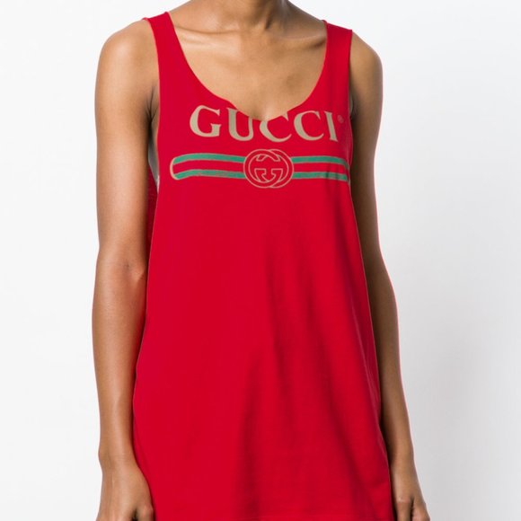 Gucci Vintage Logo Print Red Tank Top - Picture 1 of 13